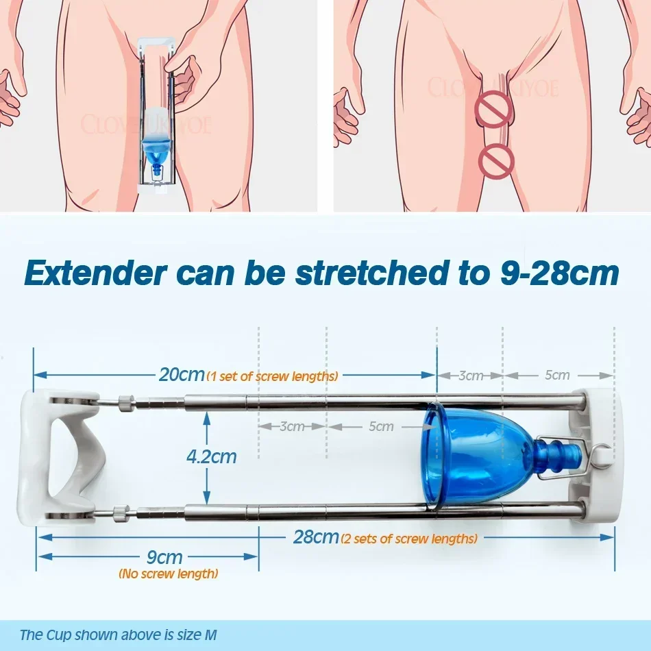 Male Penis Enlargement Extender Vacuum Cup Hanger Belt Penile Enlarger Stretcher Pump Enhancement Tension Device Sex Toy for Men