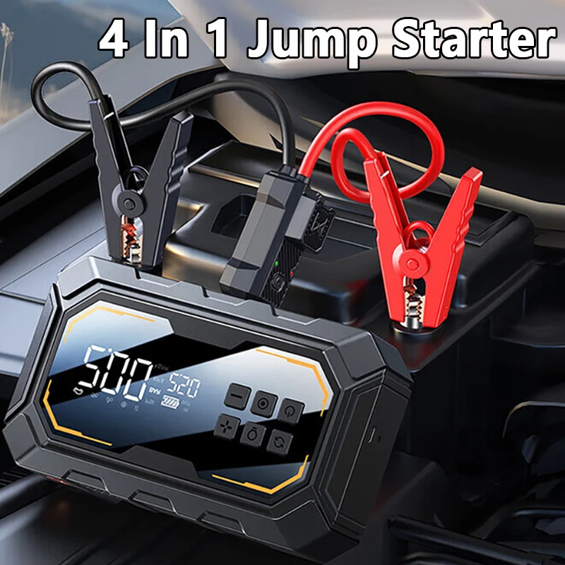 

Portable 4 In 1 Car Jump Starter Led Lighting Air Compressor Tire Pump Power Bank 12V Car Battery Starter Car Battery Charger