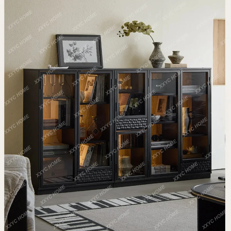 

LBookcase storage integrated solid wood floor-to-ceiling combination living room wall-to-wall display cabinet