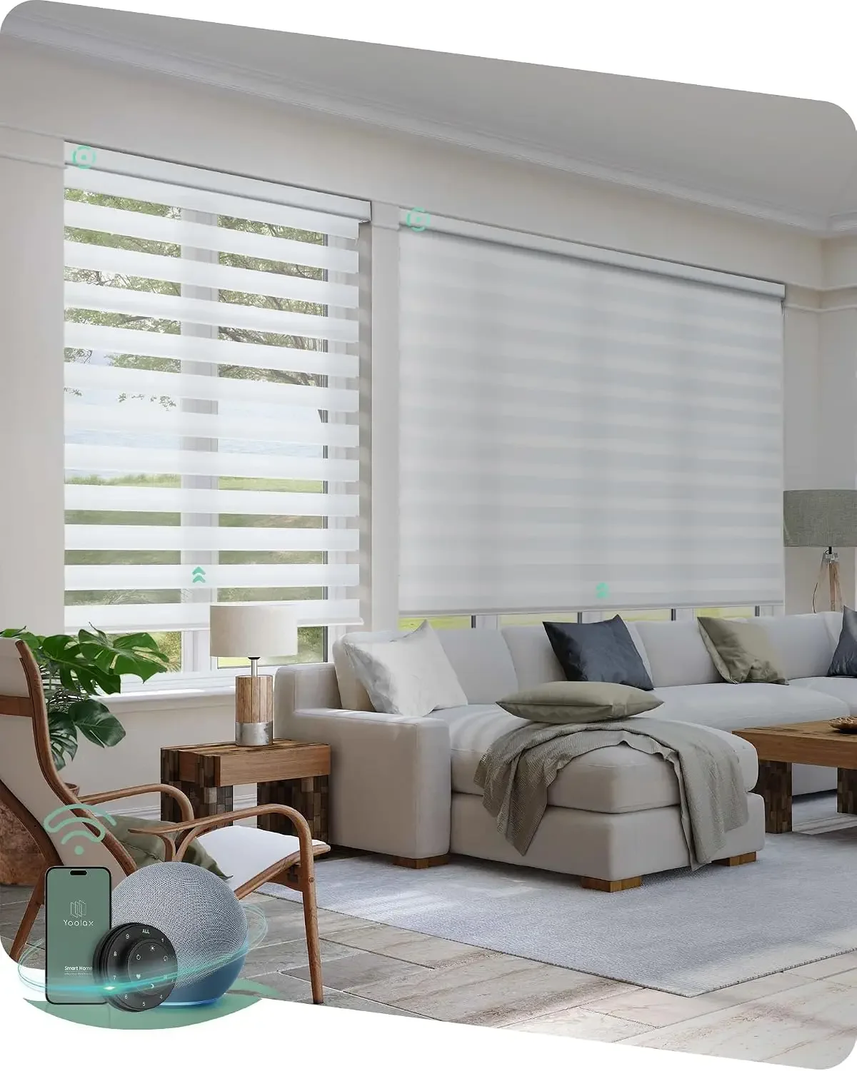 Motorized Zebra Blinds with Remote, Room Darkening Smart Blinds | Works with Alexa, Google Home, Apple Home, Electric Dual Layer