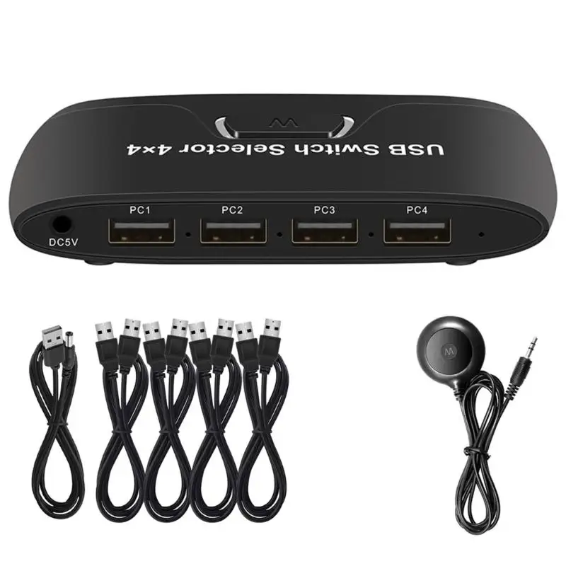 R53C LED Equipped USB KVM Switches Selector 4 in 4 Out Enables Simple Keyboard Mouse Control for Up to 4 Computers