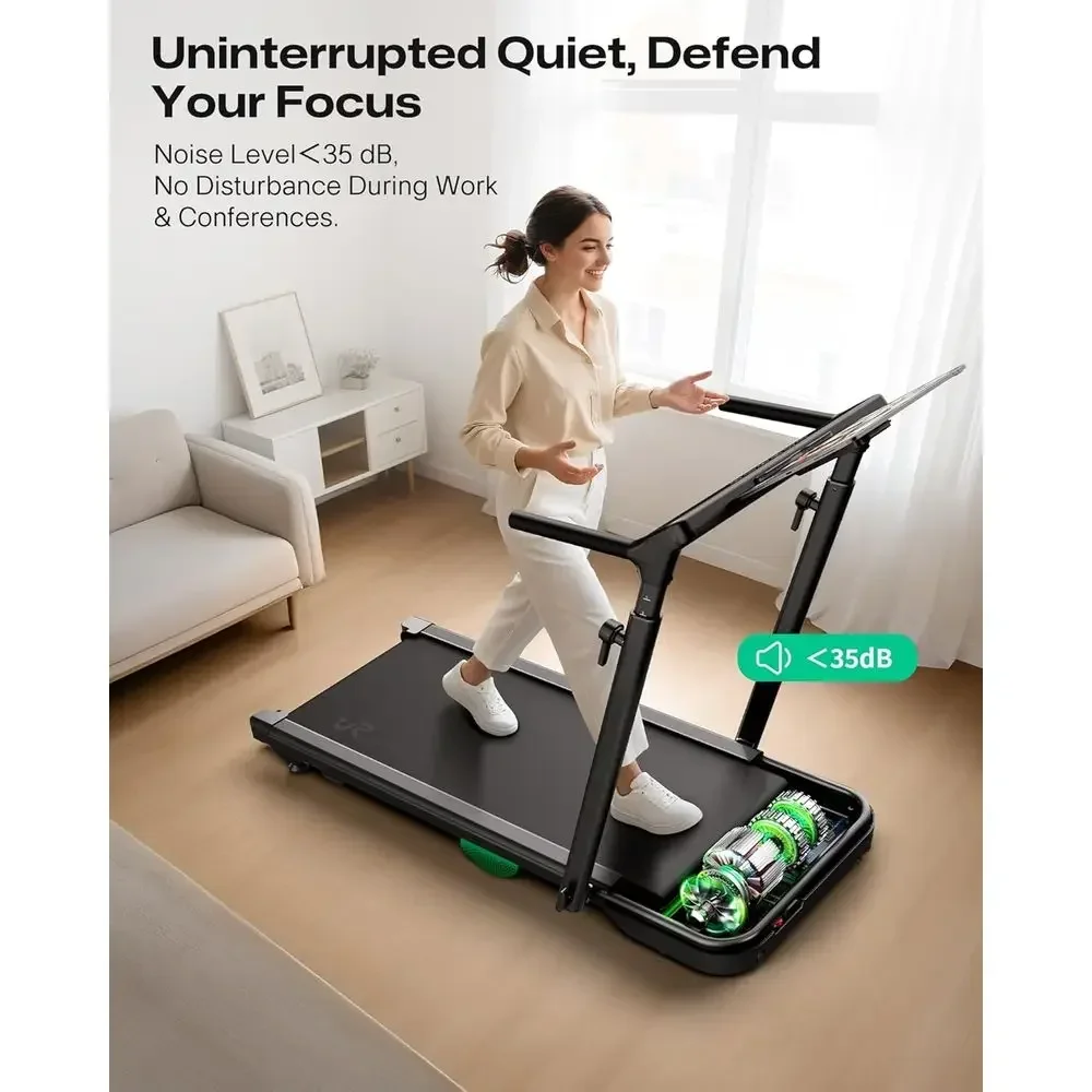Compact Multi-Functional Home Treadmill with Adjustable Handle, Dual Motor, 14-Point Shock Absorption