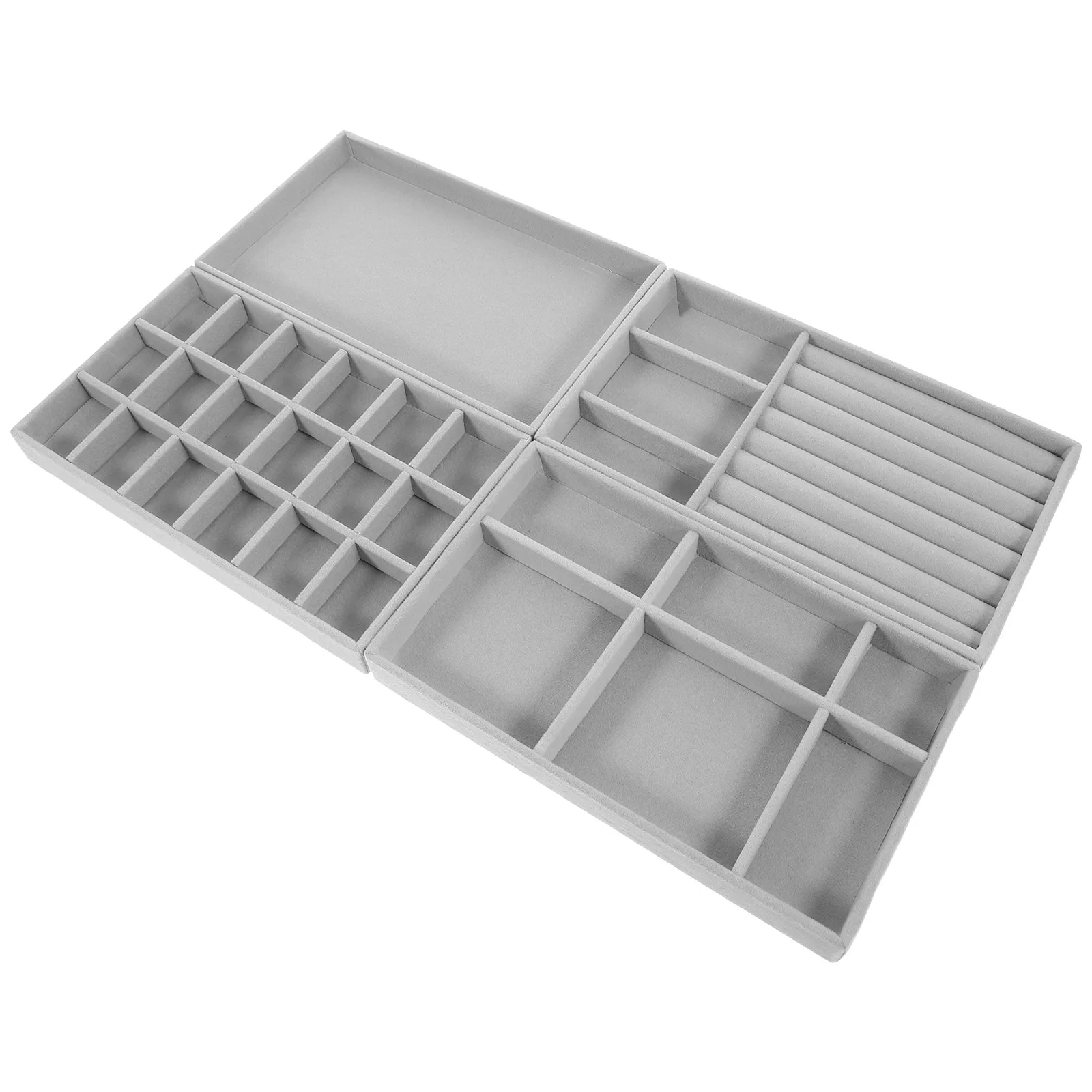 

4 Pcs Jewelry Storage Tray Ring Display Organizer for Necklace Earrings Bracelets Grey Color Desktop Organizer Trays
