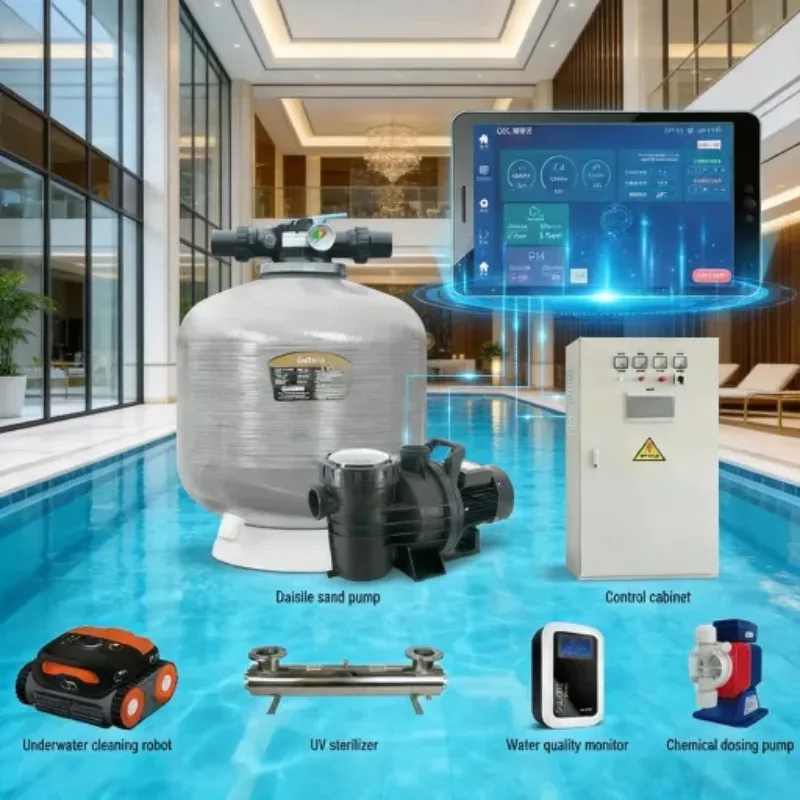 Smart pool complete system including water , sand pool, UV water quality tester and pool cleaner