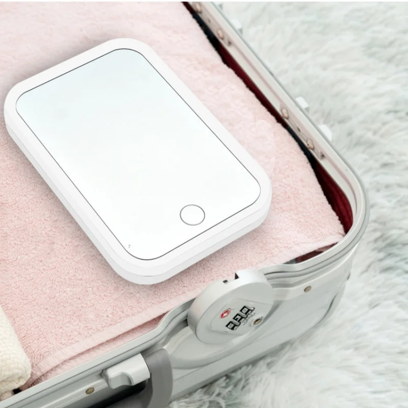 3色ライトモード搭載LEDバニティミラー、タッチスクリーン式、ポータブル、旅行用、充電式、卓上、折りたたみ式化粧鏡