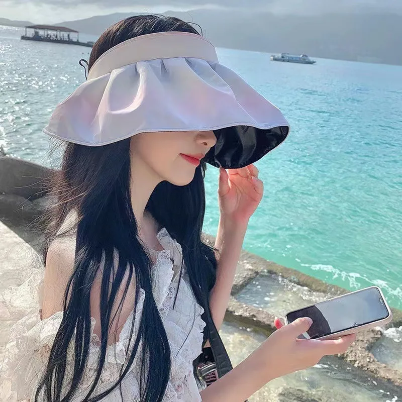 Fashion Sunscreen Hat Women's Summer Anti-ultraviolet Vinyl Headband Colorful Gradient Shell Hat Sun Hat Empty Top Cover Face view 3