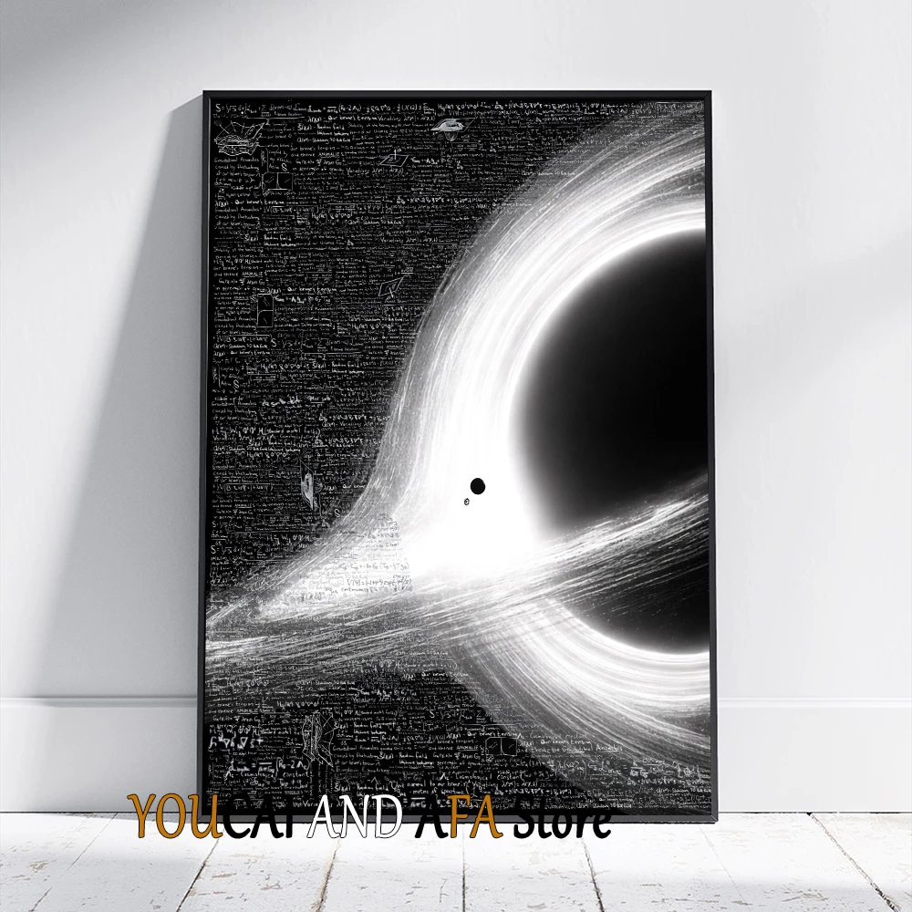 Black Hole Galaxy Art Kip Thorne Math Inspired Space Art Poster Black and White Math Space Art Decor Canvas Painting Home Decor