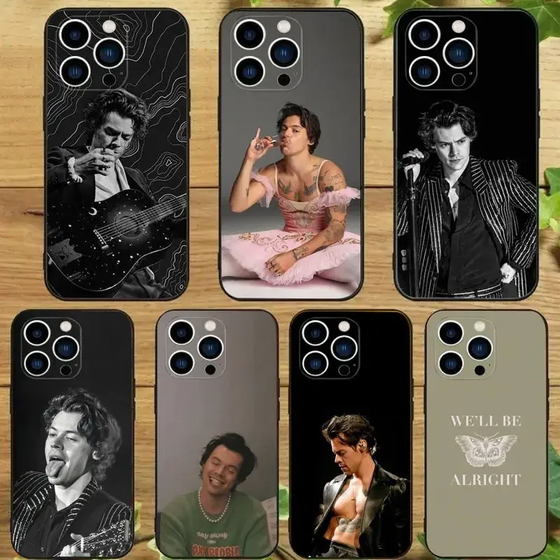 H-HaRRy S-Styles Phone Case For iPhone15,14,13,12,11Pro Max,Xs,Xr,X,7,8 Plus,12,13Mini Silicone Black Cover