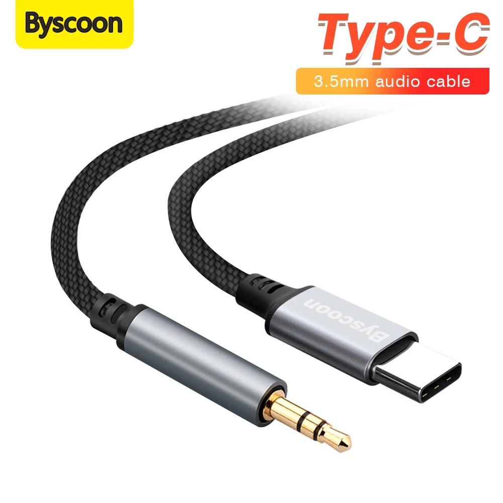 Byscoon Type C to 3.5mm Aux Cable USB-C To 3.5 Jack Male to Male Adapter Wire For Headphone Headset Speaker For Xiaomi Samsung