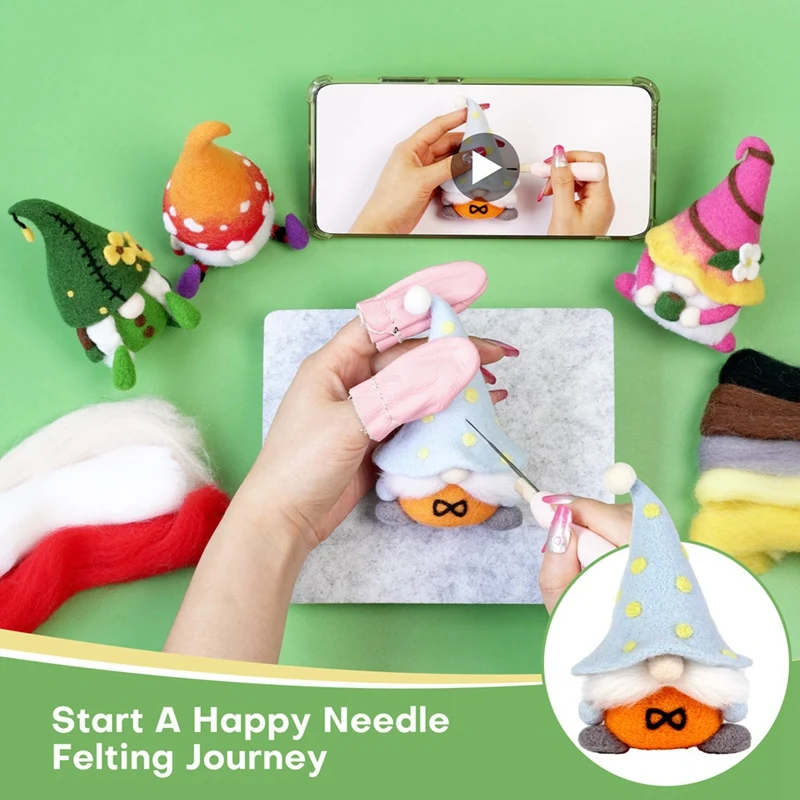 Faceless Gnome Needle Felting Kit High Quality For Beginners With Felting Needles,Finger Cot,Felt Cloth,Foam Table,Tool