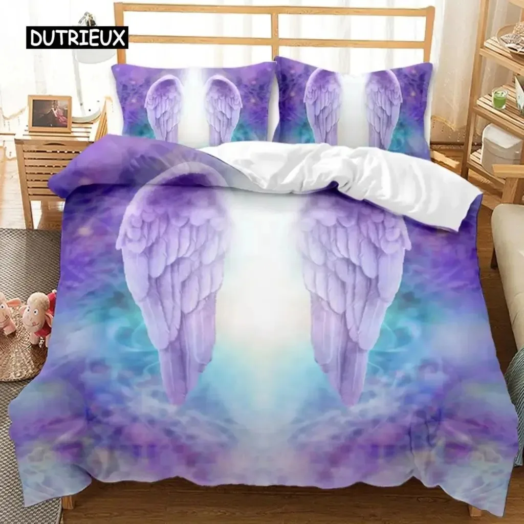 Angel Wings Duvet Cover Set Angel Fairy Tale Theme for Kids Teens Never Give Up Double Queen King Size Polyester Qulit Cover