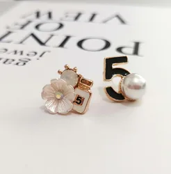 ladies fashion number 5 camellia earrings asymmetrical pearl earrings women's popular studs