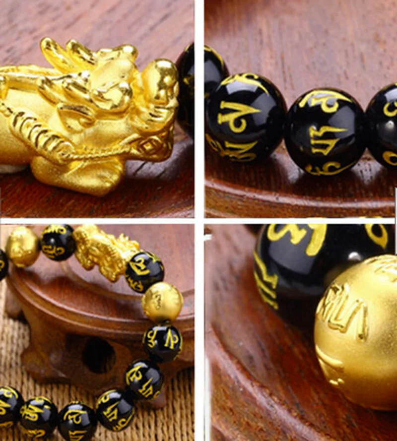 

Feng Shui Black Obsidian Beads Pi Xiu Bracelet Attract Wealth& Good Luck