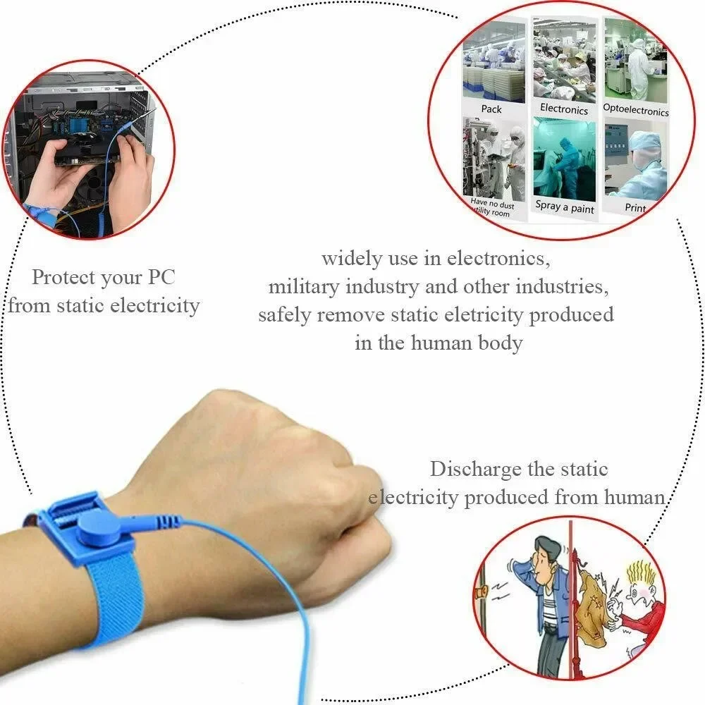 Anti Static Bracelet Electrostatic Cordless Wireless Adjustable ESD Discharge Cable Wrist Band Strap Hand With Spare Wristband