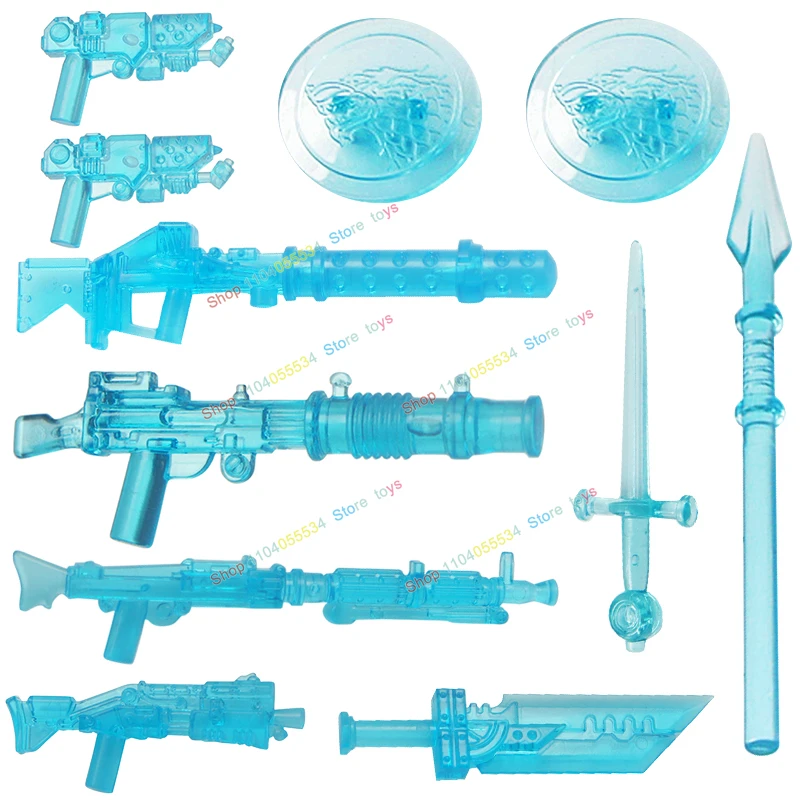 

10PCS PJT011 Medieval Military Cavalry Transparent sword Wolf Shield Various styles Weapons Building Blocks Accessories Kid Toys