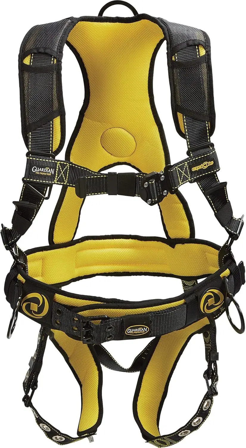 21030 Cyclone Construction Harness with QC Chest/TB Leg/TB Waist Belt/Side D-Rings, Black/Yellow, Mediu