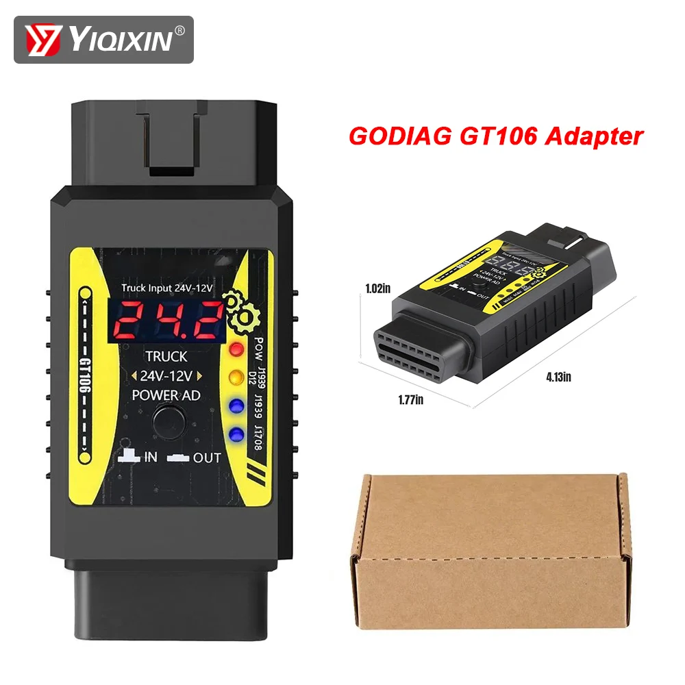 Godiag GT106 Plus Heavy Duty Truck Adapter 24V to 12V Power Converter For X431 Easydiag OBD 2 Technician Box Car Diagnosis Tool