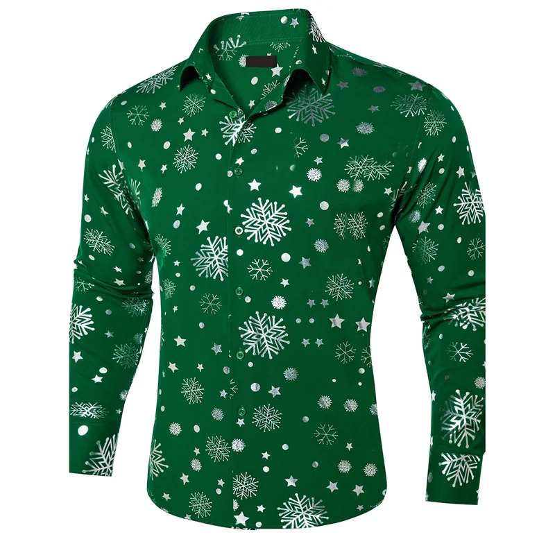 3D Printed Merry Christmas Hawaiian Shirts Men Colorful Snowflake Pattern Aloha Shirts Casual Loose Long Sleeve Blouse Lapel Top