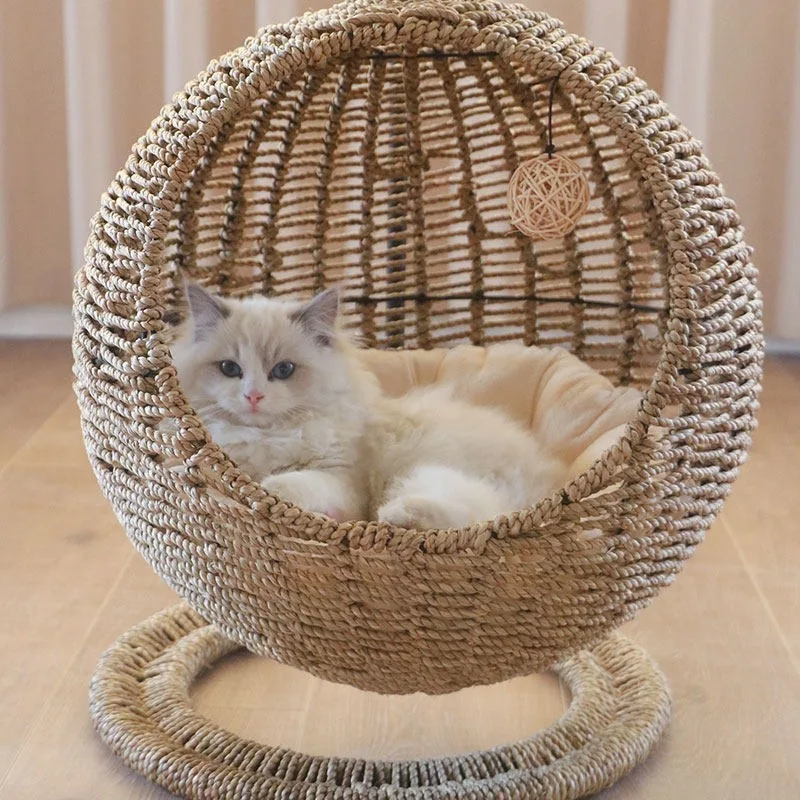 Rattan cat nest hanging basket semi-closed in summer, universal in all seasons, removable and washable pet supplies, cat bed