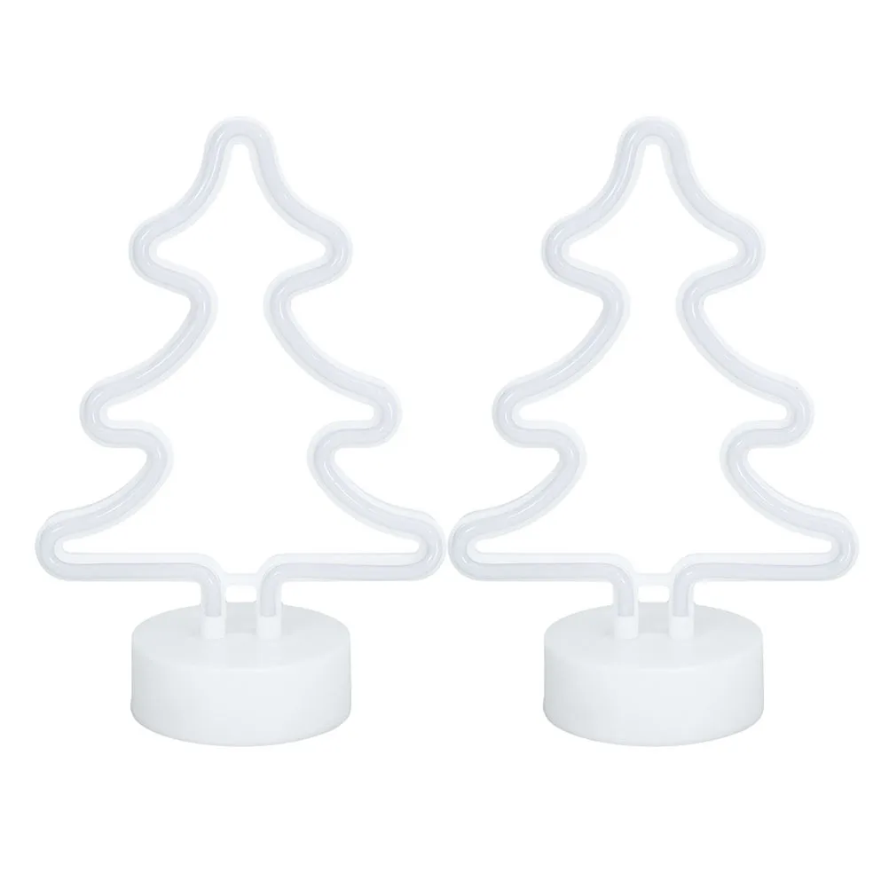 2 Pcs Christmas Tree Table Lights Shape Lamp Party Decorative Neon Lamps Dining
