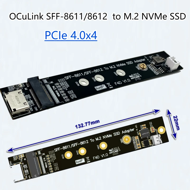 

ADT New 64Gbps For SFF-8611/8612 OCuLink to NVMe M-key 2230 2242 2260 2280 M.2 SSD Adapter Card PCIe 4.0 x4 Gen 4 Converter Card