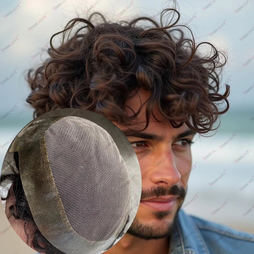 

Австралийское кружево и искусственная основа, мужские натуральные вьющиеся 22 мм, 24 мм, 26 мм, кудри, дышащий парик для выпадения волос, мужские прочные мужские парики, протезы