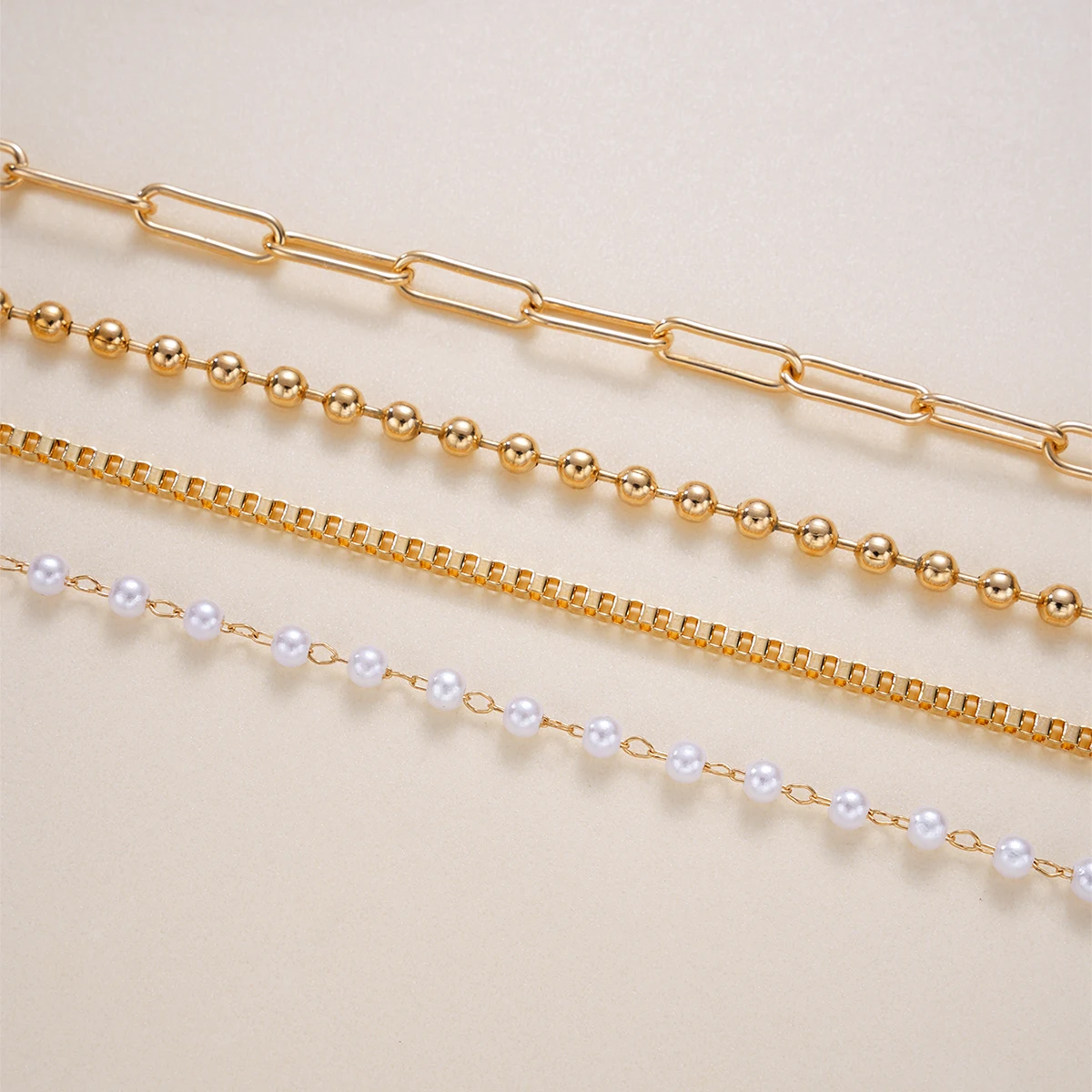4pcs/Set Simple Gold Color Necklace Set For Women Paperclip Pearl Bead Chain Stackable Necklaces Daily Party Wear Jewelry 2026
