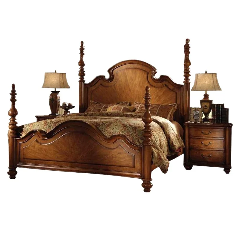 سرير من الخشب الصلب من خشب البلوط 1.8 سرير مزدوج سرير زفاف أوروبي بسيط