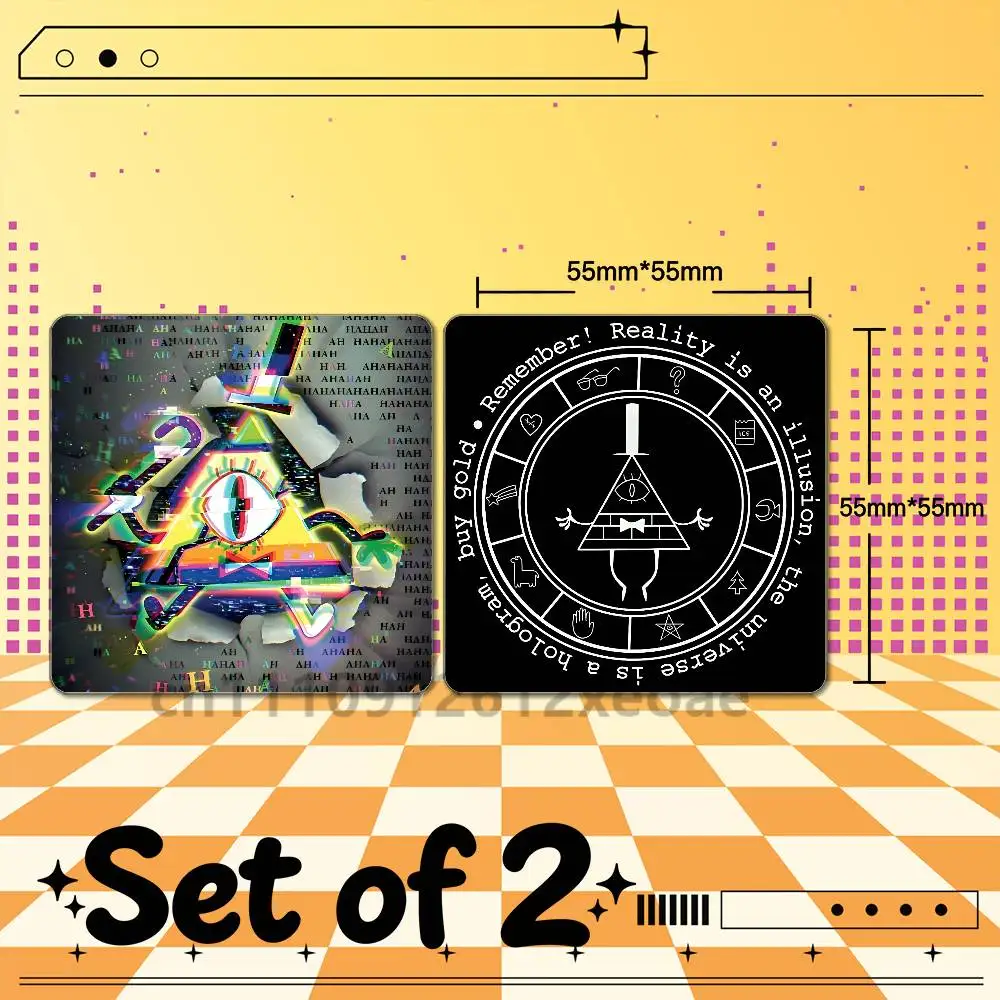 Gravity Falls Bill Cipher 2PCS Set Cartoon Fridge Magnets 55x55mm PVC Soft Magnetic Stickers for Home Kitchen Decor