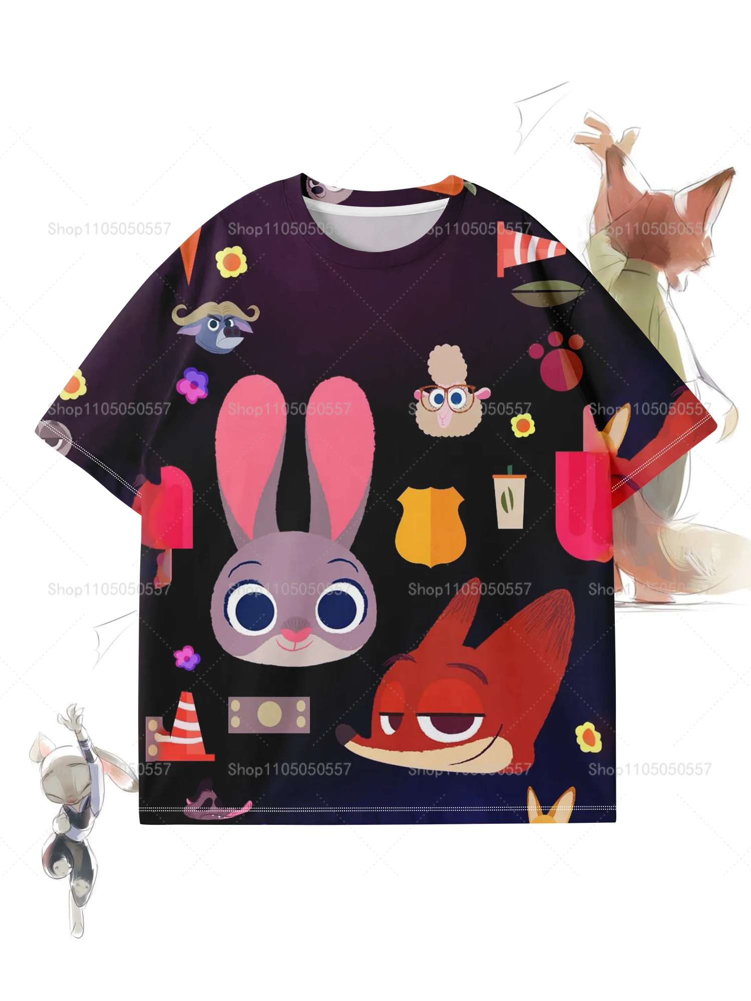 

Zootopia 3D Printed Tees: Y2K - Style Nick & Judy Prints, Comfy Trendy Must - Haves for Anime Fans