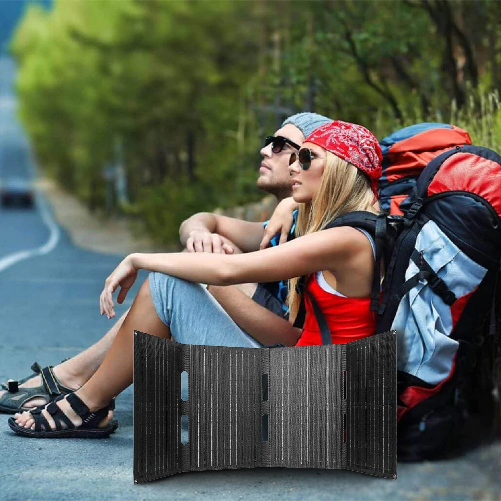 Type-c/USB/DC 포트가 있는 60W 접이식 태양광 패널 휴대용 태양광 패널 충전기 하이킹 및 캠핑용 단결정 태양광 충전기