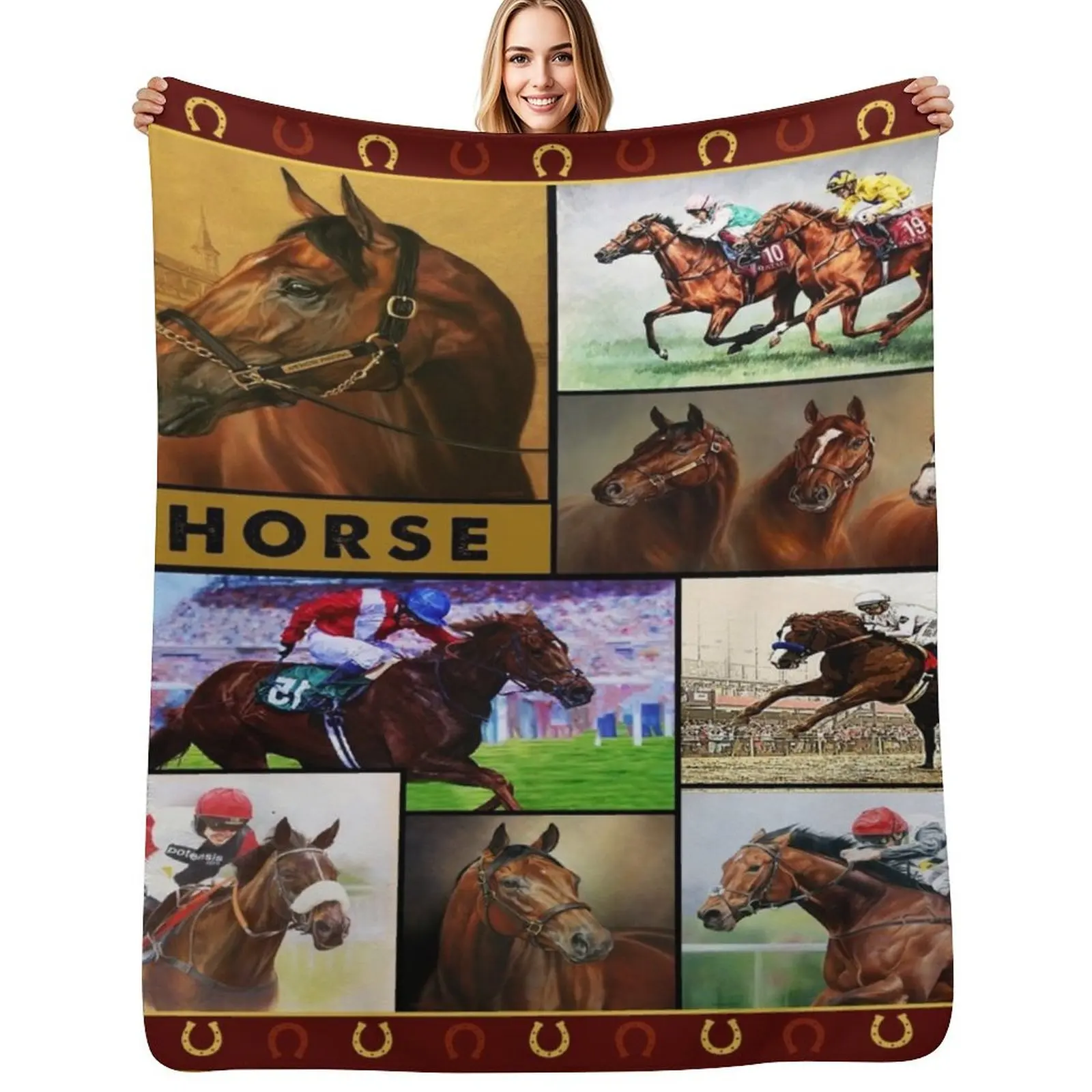 Horse Racing All Season Blanket Throw Blanket Warm Napping Blanket for Office Couch Bed