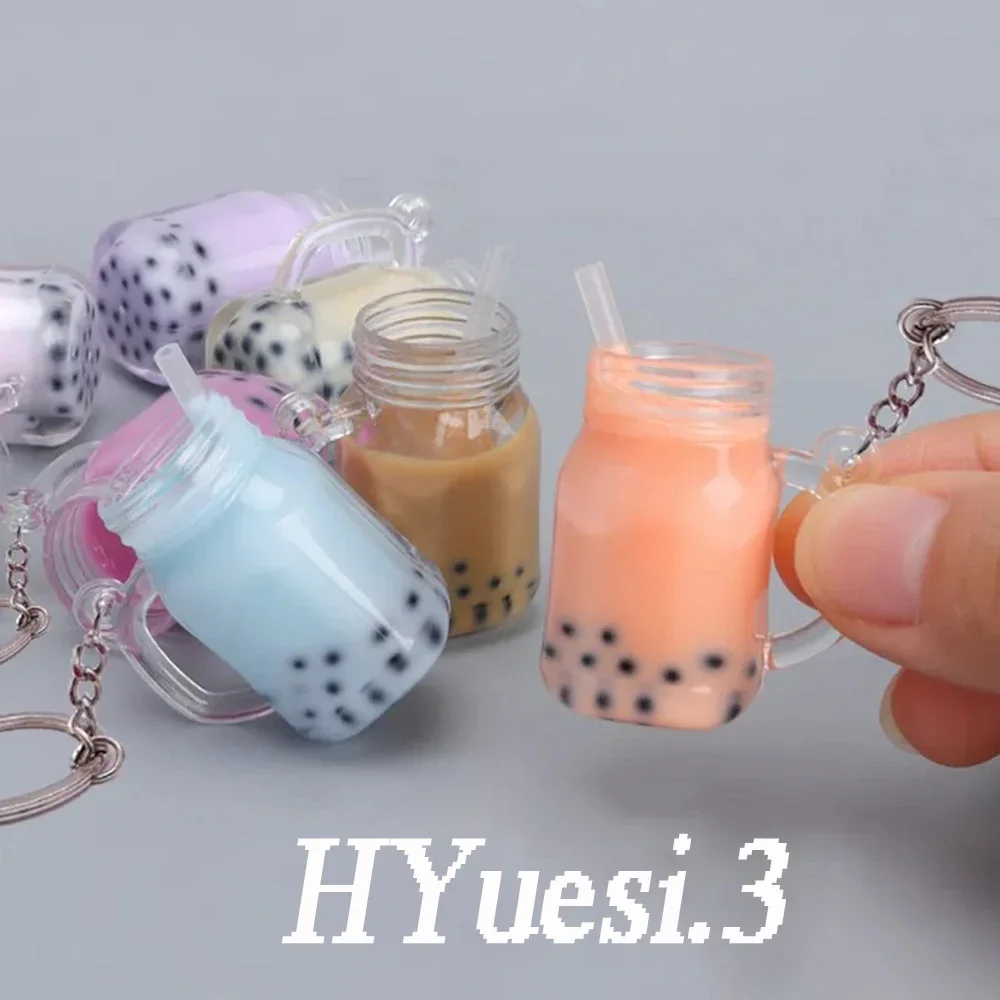 Creative Simulation Bubble Tea Keychain Kawaii Boba Milk Tea Bottle Charms With Key Holder For Women Girls Bag Decoration Gifts