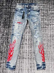discounted Men bandana flame distressed blue jean