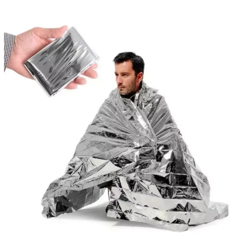 1 Pack Waterproof Windproof Thermal Rescue Foil Blanket Heat Retain Emergency Wrap Single Unit for Outdoor First Aid Kit Camping