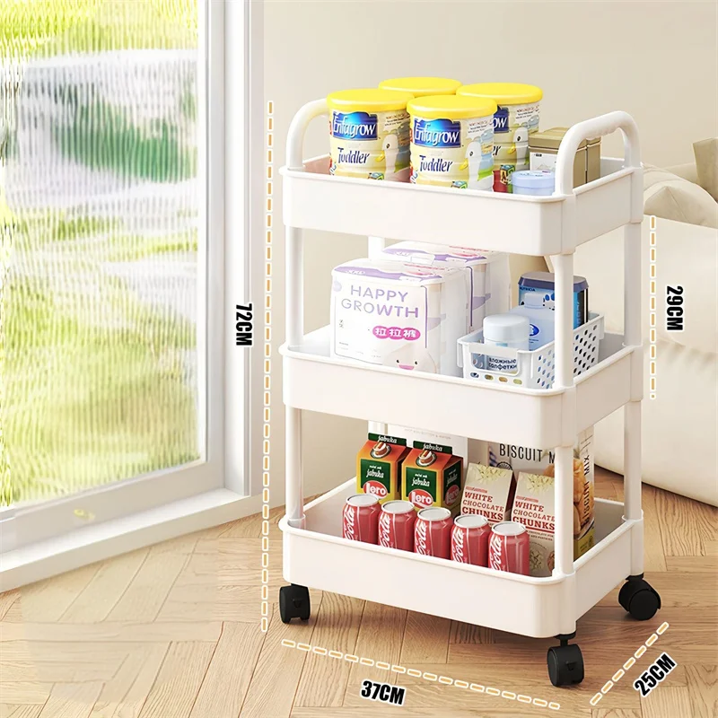 3 ชั้นRollingพลาสติกRackรถเข็นหลายชั้นห้องครัวห้องน้ําห้องนอนOrganizerล้อSnack Storage Cart