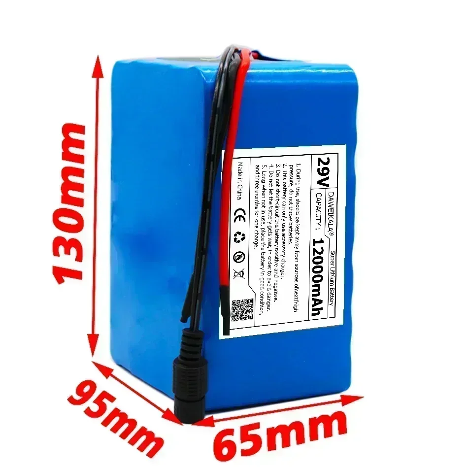 29V 12Ah 18650 lithium ion battery pack 7S4P 24V Electric bicycle motor/scooter rechargeable battery with 15A BMS +29.4V Charger