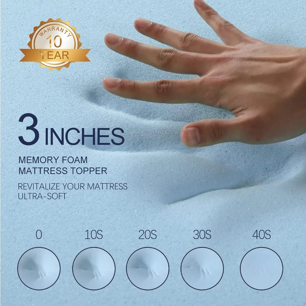 3 Inch Gel Memory Foam Mattress Topper Queen Size High Density Cooling Pad Pressure Relief Bed Topper