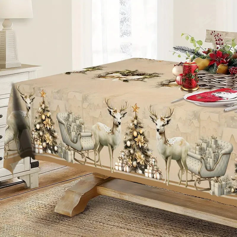 Christmas Rectangle Tablecloth, Christmas Reindeer Tablecloth For New Year Party And Dinner Christmas Table Decor Tablecloth