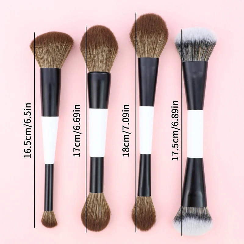 2 In 1 Professional Double Ended Makeup Brush Large Conical Head And Handle For Foundation Concealer Setting Travel Make Up Tool