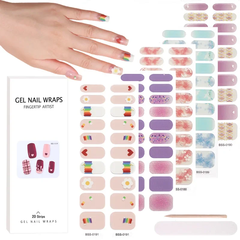 Semi-Cured Gel Nail Wraps Simple Transparent Color Adhesive Waterproof Long Lasting Gel Nail Stickers Harden In UV Lamp Need