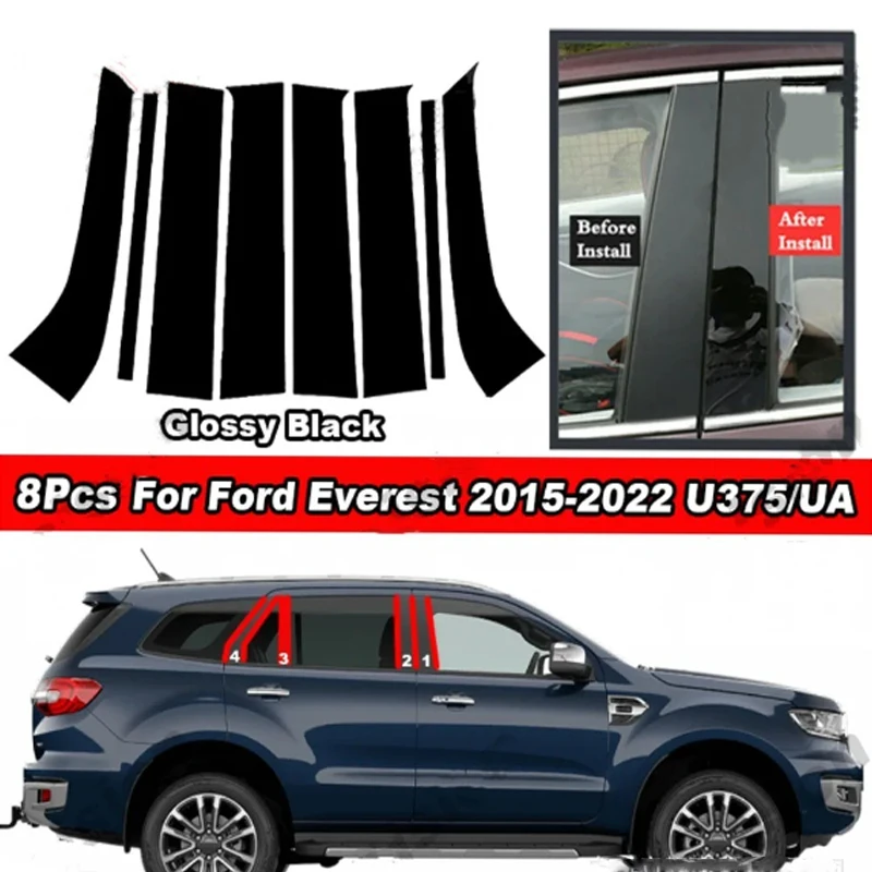 

8pcs Set For Ford Everest 2016-2024 Gloss Black Door Deal Pillar Post Window Decor Cover