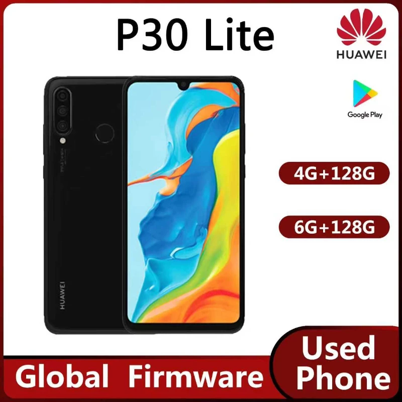 Global firmware Huawei P30 Lite 4G SmartPhone Type-C Kirin 710 6.15inch 3240mAh 18w 24MP 3.5mm jack unlocked Used Phone
