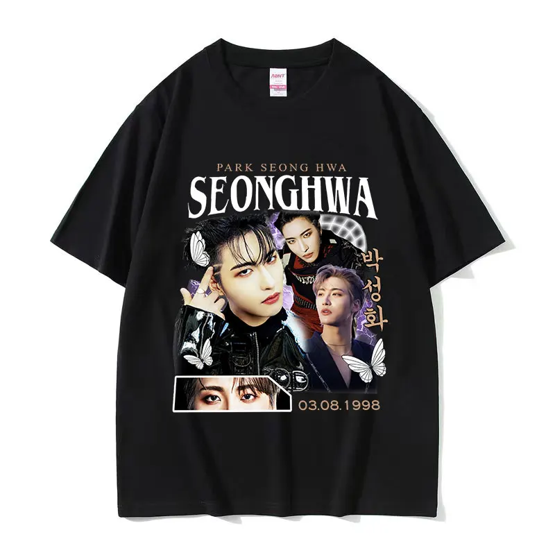 Korean Ateez MINGI Graphic T Shirt Men's Hip Hop Retro Fashion Short Sleeve T-shirts Casual Oversized Cotton T-shirt Streetwear