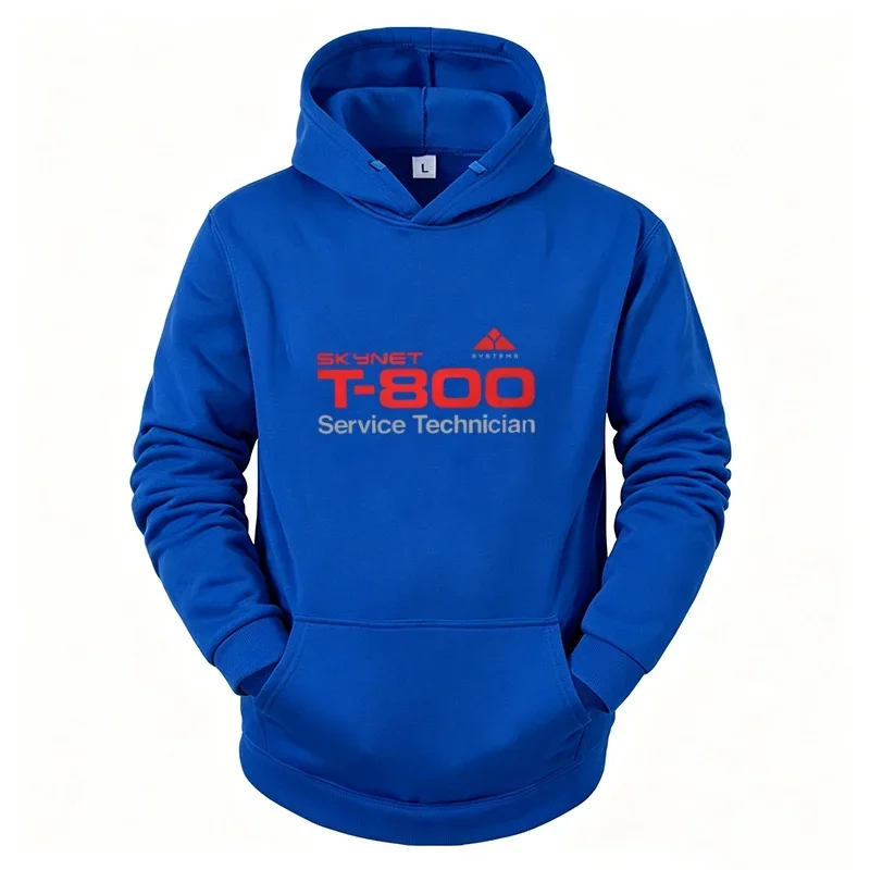 Men's Black Hoodie Retro Orange Skynet Triangle Mark T 800 Technician Text Terminator Movie Enthusiast Casual Loose Coat