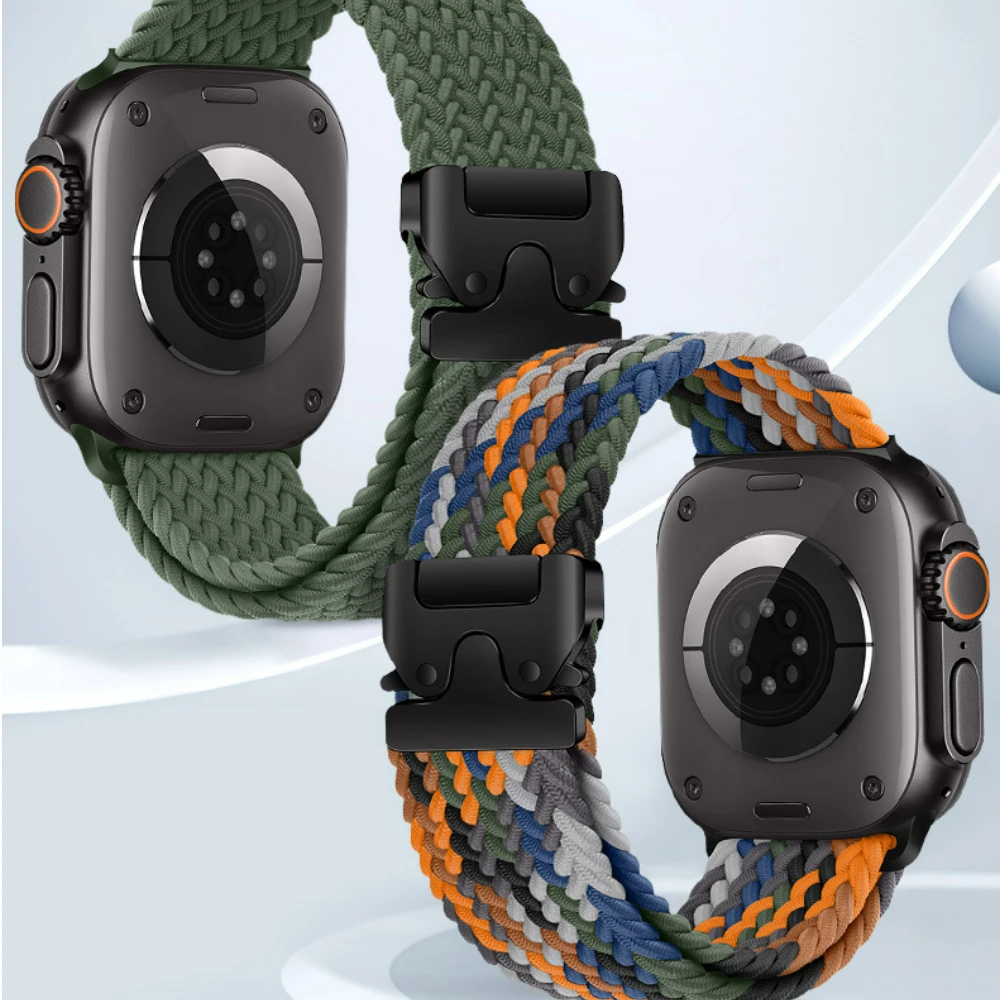 Braided Nylon Strap for Apple Watch 10 46mm 42mm/Ultra 2 49mm Bracelet Watchband for iwatch Series 6 5 4 SE 44mm 40mm 42mm 38mm