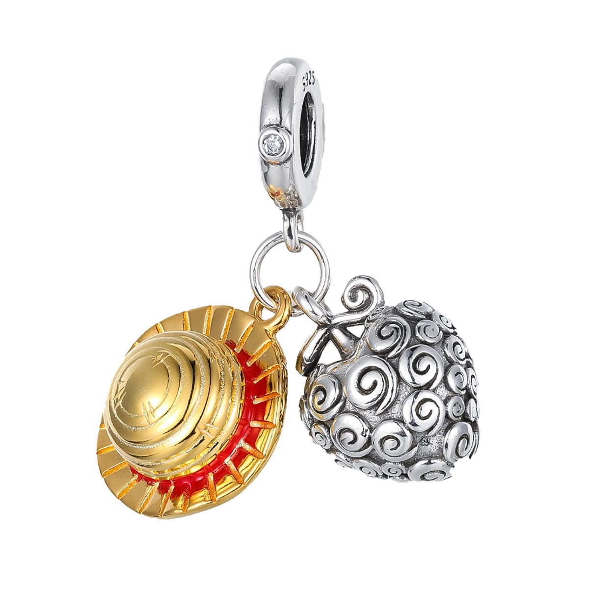 Abalorio de plata de una pieza para pulsera Pandora Original, sombrero de paja y fruta ardiente, joyería para mujer, 925