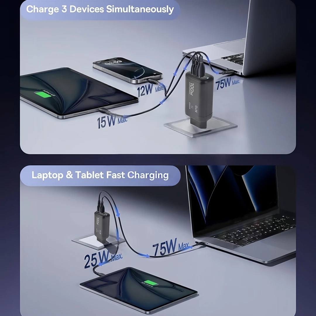100W GaN PD Type C Charger USB QC 3.0 for Laptop IPad PPS Fast Charge EU for Samsung Xiaomi iPhone 17 16 15 Pro Max Mobile Phone view 3