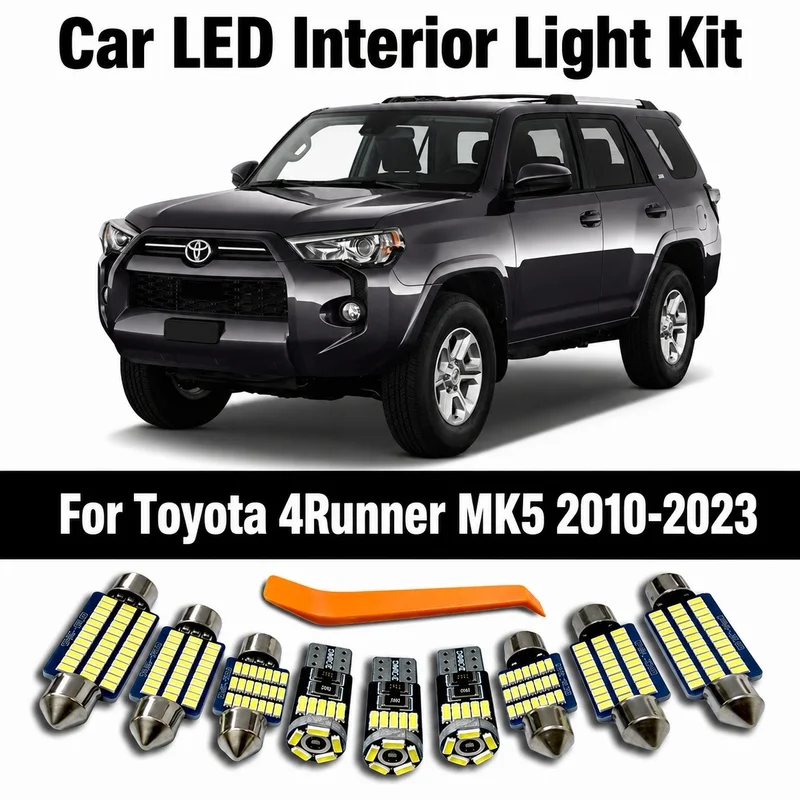 17Pcs LED Interior Dome Map Light License Plate Lamp Kit For Toyota 4Runner MK5 2010 2011 - 2018 2019 2020 2021 2022 2023