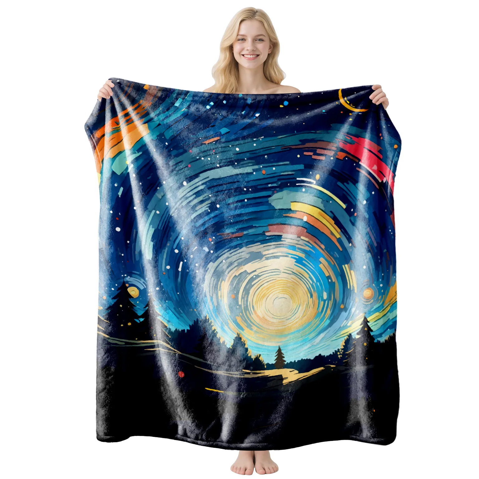 Van Gogh Starry Throw Blanket Abstract Swirl Painting Plush Blankets Impressionist Galaxy Moon Sofa Nap Cover Bedding